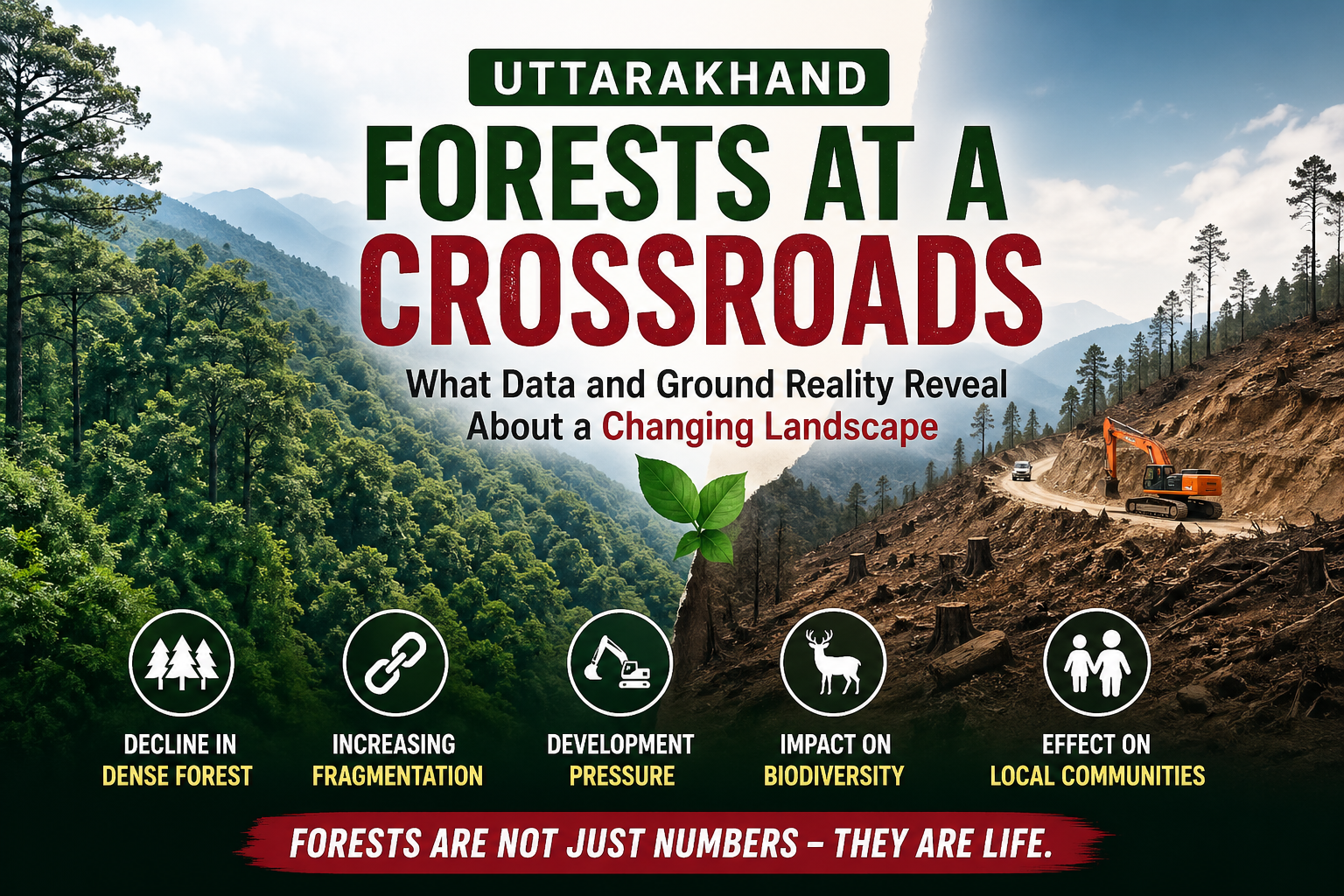 Uttarakhand forest cover changes showing deforestation and forest fragmentation impact